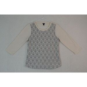 J Crew Women's Large Cream Embroidered 3/4 Sleeve Top